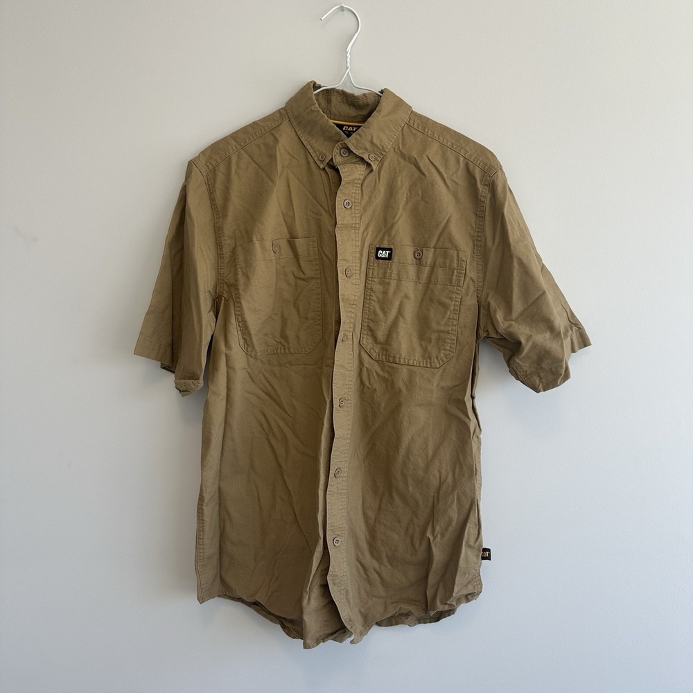 Caterpillar Men's Work Short Sleeve Khaki Shirt w/3 Pockets Button Up Size Small